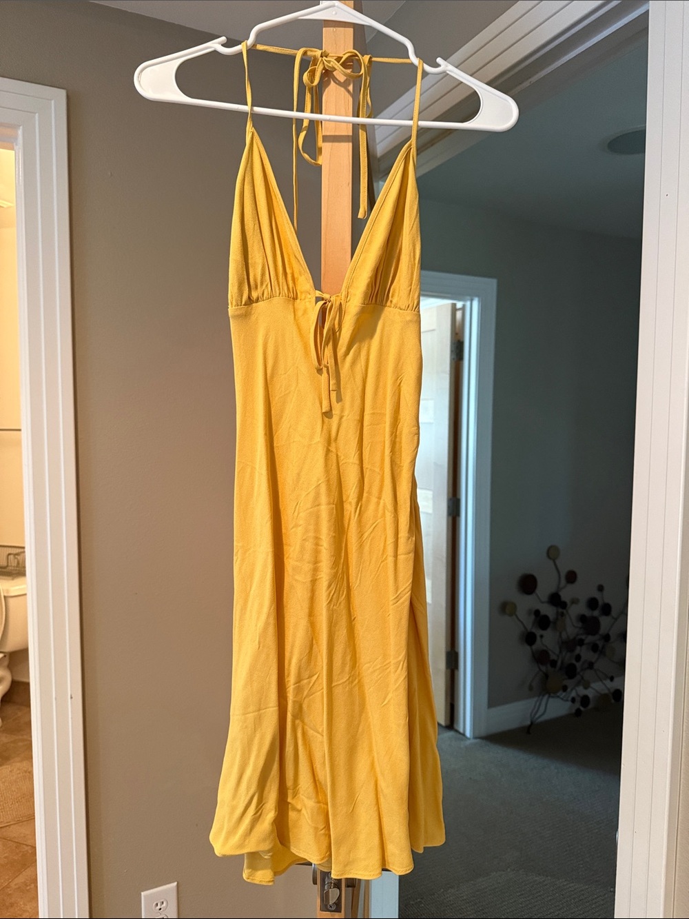 Reformation Mustard Yellow Halter V-Neck Midi Dress
